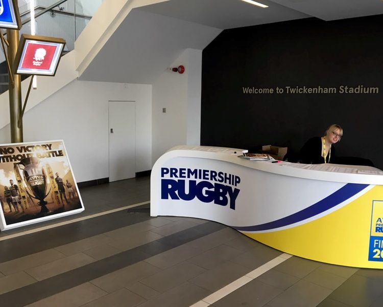 Stadium Hospitality Reception and Hallway Premiership Rugby Desk
