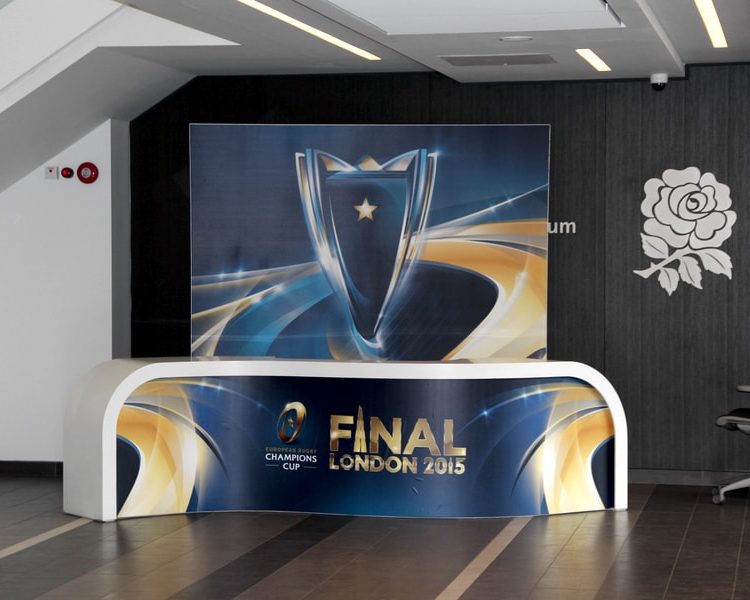 Stadium Hospitality Reception and Hallway Champions Cup Desk