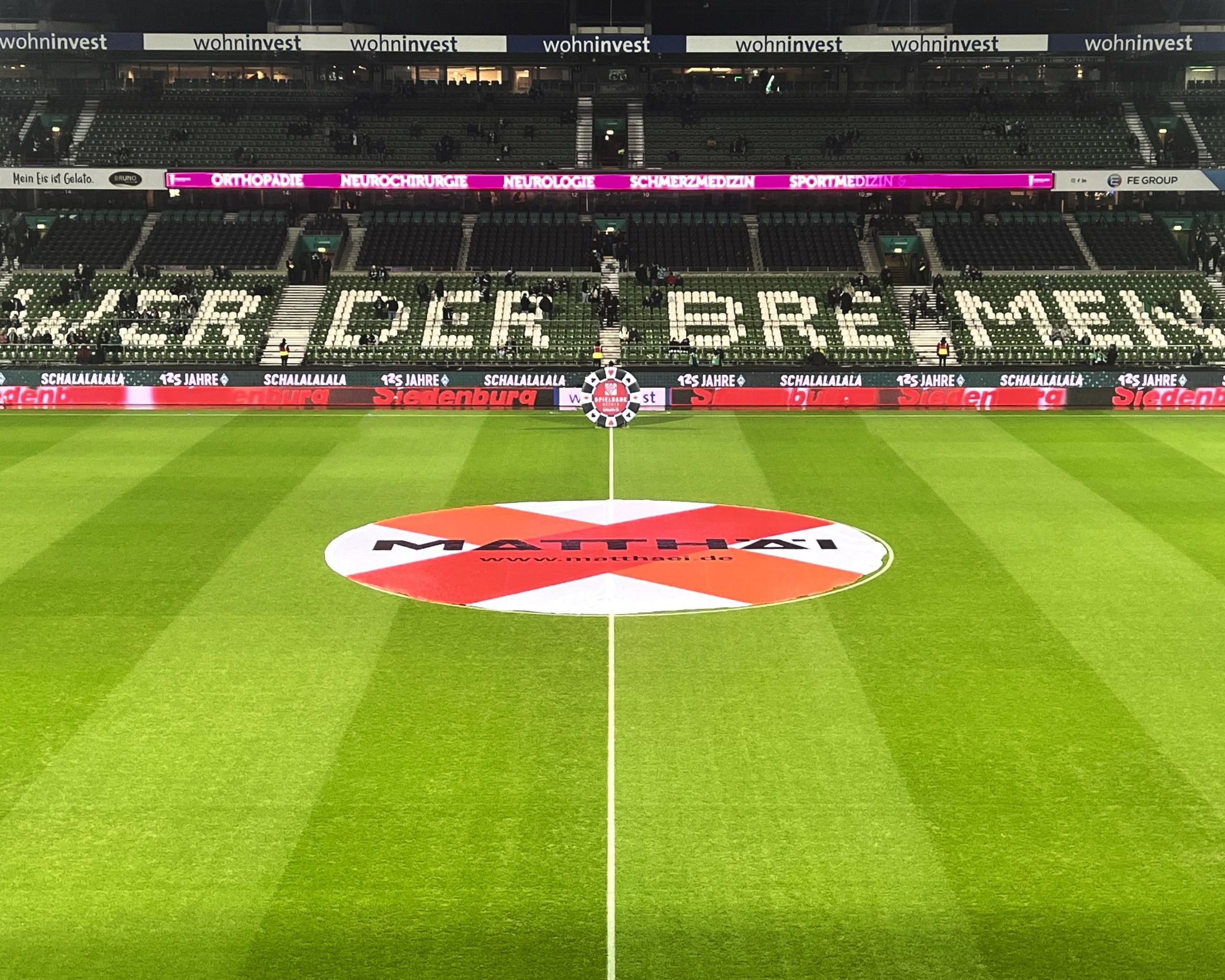 2D Center Circle Banner at Werder Bremen's stadium with Matthäi sponsor